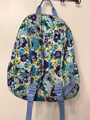 Vera Bradley Blue Floral Quilted Backpack with Aqua Accents thumbnail 3