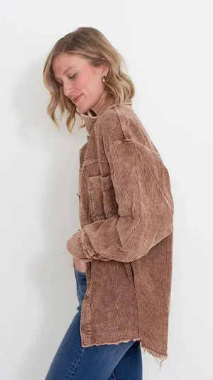 brown corduroy shacket thumbnail 3