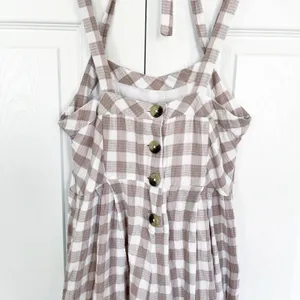 Free People Zuzu Seersucker Wide Leg Crop Jumpsuit Natural Gingham Cottagecore thumbnail 8