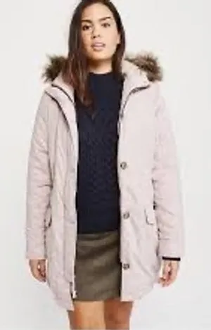 Abercrombie Fitch Pink Sherpa Lined‎ Parka Jacket Hooded Fur Trim XS thumbnail 1