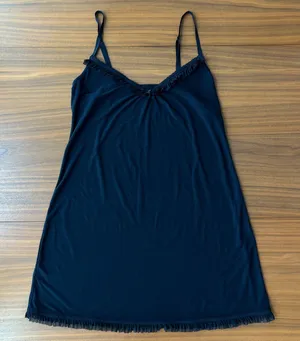 George‎ Black Slip Medium Soft Sleep Lounge Dress Ruffle Trim Coquette Babydoll thumbnail 1