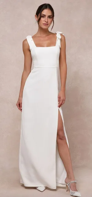Lulus Your Sweetie White Tie Strap Column Maxi Dress Wedding Bridal Large NWT thumbnail 1