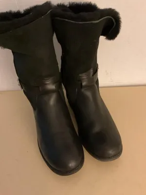 UGG women Black Leather suede & Shearling biker Pernille boots US 8.5 thumbnail 3