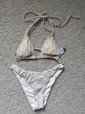 Dippin' Daisy's Floral Triangle Bikini in Light Blue and Peach thumbnail 1