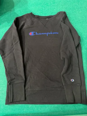 Champion Men’s M Black Crewneck Sweatshirt Blue Script Logo Pullover thumbnail 1