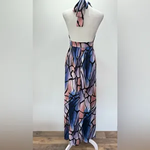 Hourglass Lilly Maxi Dress Black Halter Neckline Low Back Blue Purple Mauve S thumbnail 7