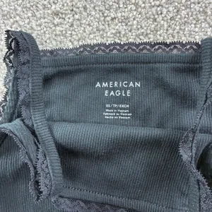 American Eagle Black Ribbed Lace‎ Trim Cropped Tank Top Womens XS Cami Casual thumbnail 5