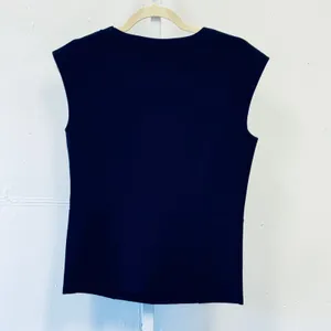 Ann Taylor Navy Blue Button Shoulder Sleeveless Knit Top‎ Small Casual Tailored thumbnail 2