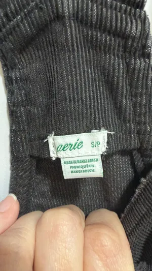 Aerie Black Corduroy Overalls - Relaxed Fit with Raw Hem - Small thumbnail 3