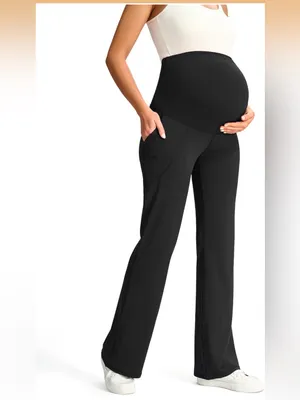 JOYSPELS Maternity Flare Leggings Over The Belly w/ Pockets Soft, Comfortable thumbnail 2