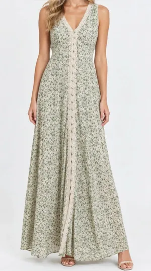 ZOCO. Honey Floral Maxi Dress, Ditsy Green, Small thumbnail 1
