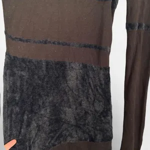 EGO CONTRAST SHEER KNIT FLUFFY Body con mini dress black small thumbnail 7