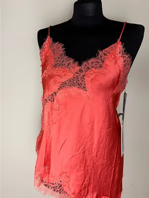 Satin Lace-Trim Camisole Tank in Coral NWT thumbnail 2