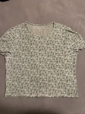 American Eagle Outfitters Crop Top Women XL Green Floral Round Neck Pullover thumbnail 3