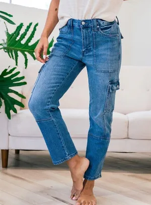 KanCan USA Avery Straight Leg Cargo Jeans Medium Wash thumbnail 4