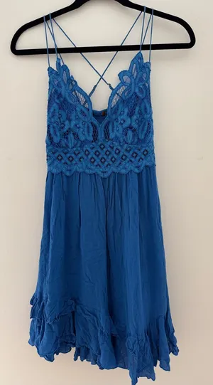 Free People Cobalt Blue Crochet Lace Sundress with Strappy Back thumbnail 1