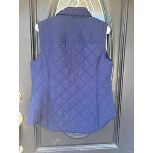 Crown & Ivy Navy Blue Quilted Puffer‎ Vest Gingham Lining Gold Zip Womens Large thumbnail 9