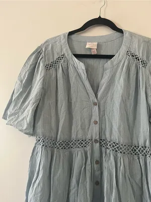 Knox Rose Light Blue 100% Cotton Eyelet Short Sleeve Mini Dress XXL Cottagecore thumbnail 3