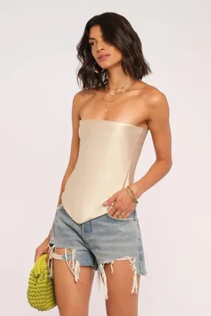 HEARTLOOM Monico Top in Oyster Medium New Womens Strapless Satin Tank thumbnail 13