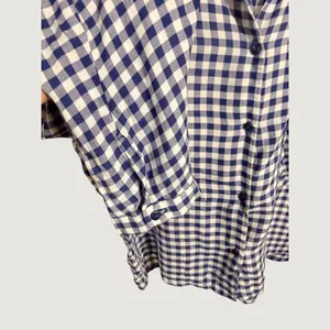Zara Trafaluc Navy Blue Gingham Check Button Down Shirt Long Sleeve Medium thumbnail 5