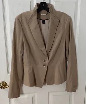 White House Black Market Beige Blazer size 8 ruffle peplum detail thumbnail 1