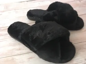 Plush Slippers, Size 7/8 Black thumbnail 2