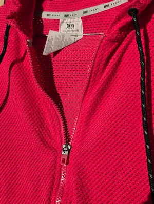DKNY Sport Small Pink Sprint Mesh Relaxed Full-Zip Hoodie Top thumbnail 4