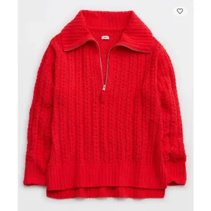 Aerie Red Cable Car Quarter‎ Zip Sweater Medium thumbnail 4