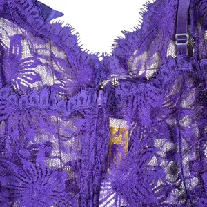 Vintage Victorias Secret Gold Label Purple Floral Lace Bodysuit Bows Size Large‎ thumbnail 6