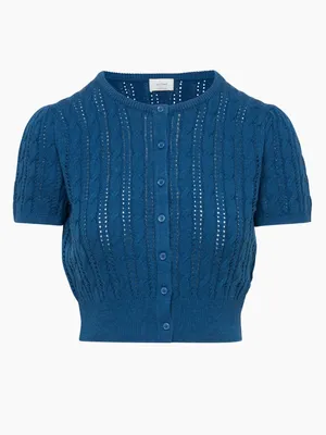 Wilfred Fey Cardigan Merino Wool and Cotton Short Sleeve Ultramarine Blue S $98 thumbnail 3