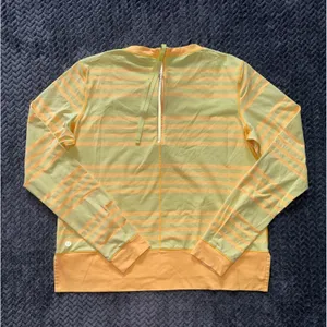 Lululemon Womens Mellow Yellow Striped‎ Run Warm Up Crew Rear Zip Size 10 thumbnail 5
