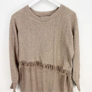 STITCHDROP Fringe 2 in 1 Sweater Dress Midi Fringe Branch Tan Size XL NWT thumbnail 4