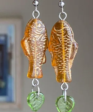 quality Czech glass beads fish/ leaf boho unique dangle earrings🐟 thumbnail 4