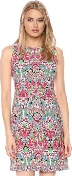 Tommy Hilfiger Sheath Dress Women 2P Multi Paisley Sleeveless Stretch Knit Mini thumbnail 1