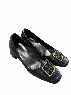 Tory Burch Georgia Black Leather Logo Buckle Square Toe Pumps Size 9.5 thumbnail 2