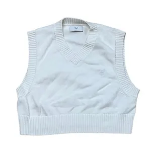 TNA Aritzia Cropped Marcy Vneck Vest White Knit Large thumbnail 2