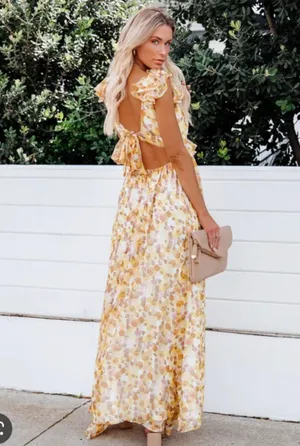 NWT Vici Aakaa yellow floral maxi dress. Size Medium thumbnail 5