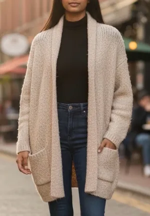 Altar’d State Beige Cozy Long Line Open Cardigan Large thumbnail 1