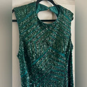 Jovani Hunter Green Sequin Open-Back Holiday Dress w/Small Train Sz 22 thumbnail 12