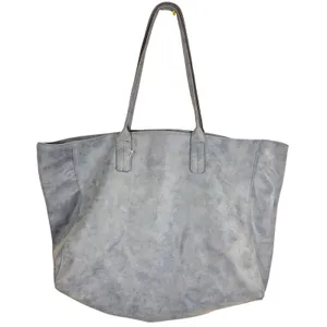 Saks Fifth Avenue Lg Dusty Blue Faux Suede Tote Shoulder Bag Minimalist Commuter thumbnail 2