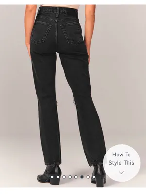 Abercrombie Women's 90s Ultra High Rise Straight Jeans, RIPPED BLACK thumbnail 3