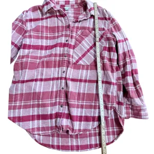 Aerie Pink White Plaid Flannel Button Down Shirt Cotton Sz S Softcore Layering thumbnail 5