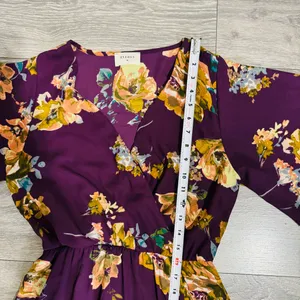 Everly Women Purple Floral V-Neck Side Slit Maxi Dress Size S‎ thumbnail 12