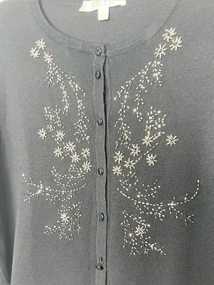 Spense Black Cardigan with Metallic Beaded Floral Embellishment Size Medium thumbnail 4