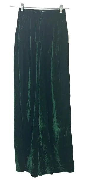 12th Tribe Emerald Green Crushed Velvet Wide Leg High Waisted Pants Small NWT thumbnail 1