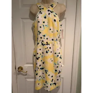 Katherine Kelly‎ Kennedy Dress 6 Yellow Floral Halter Sheath Seaside Breeze NWT thumbnail 2