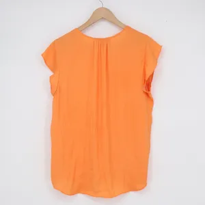Maison d'Amélie Orange Cap Sleeve V-Neck Henley Blouse Size L thumbnail 5