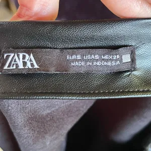 Zara Women's Black Vegan Leather One Shoulder Ruched Top Size S thumbnail 6