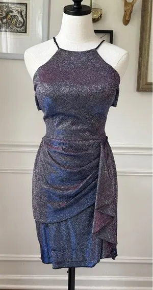 Vintage 90s Blondie Nites Caged Back Cosmic Sparkle BodyCon Cocktail HoCo Dress thumbnail 1