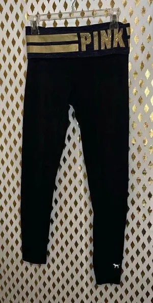 PINK Victoria’s Secret bedazzled gold blue yoga pants leggings size S thumbnail 1